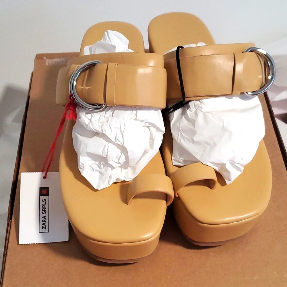 Zara Spiral Limited Edition Collection Leather Wedge Sandals NWT
